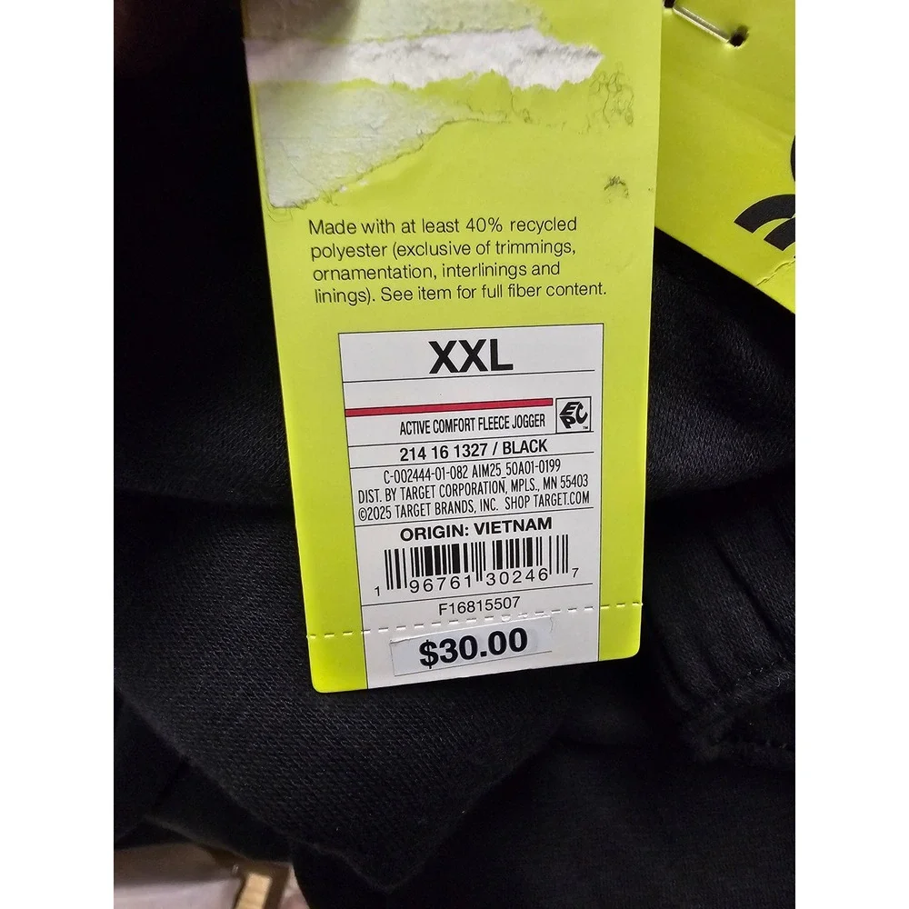 All in Motion Womens Mid Rise Jogger Pants Black Cotton Blend Athletic Size XXL